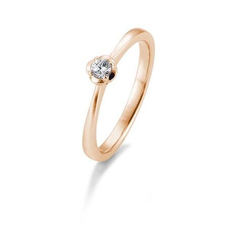 Roségoldener Verlobungsring mit einem Edelstein auf weißem Hintergrund
